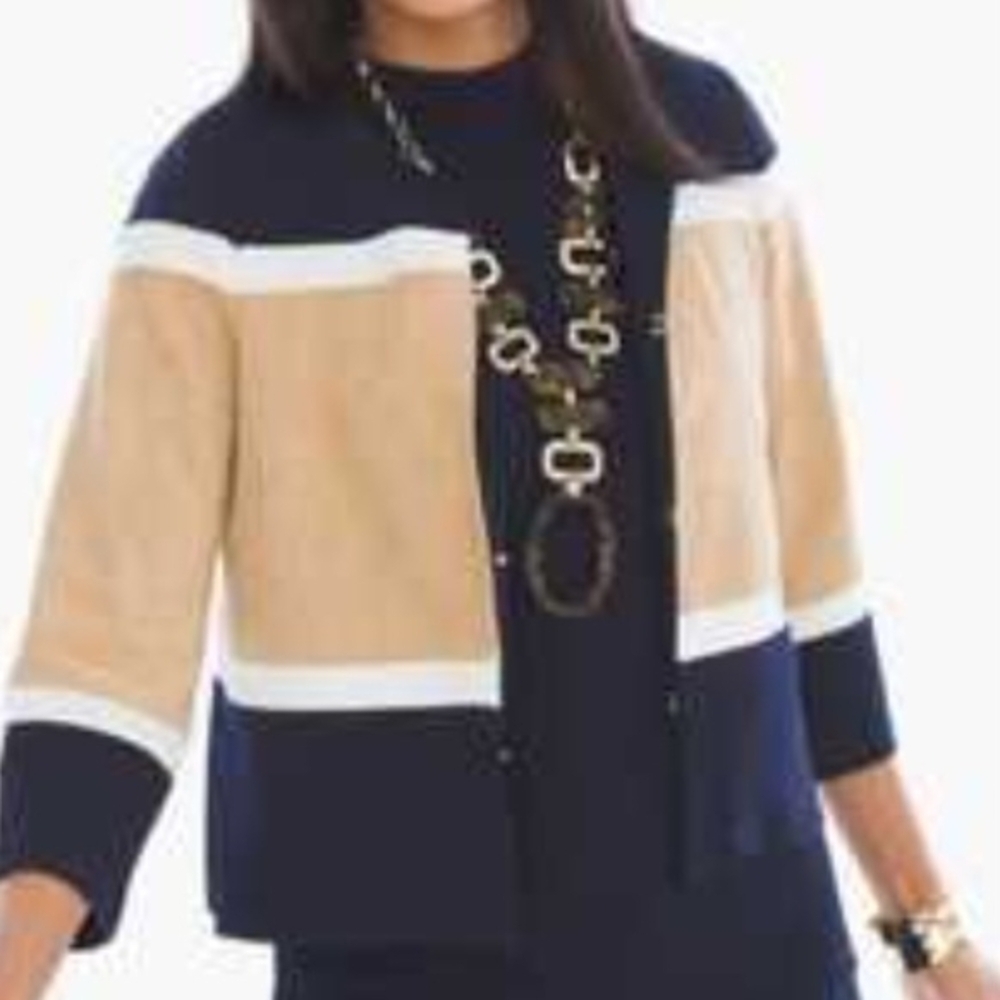 Chico's Navy,Tan And White Blazer Size 2(12-14) #67